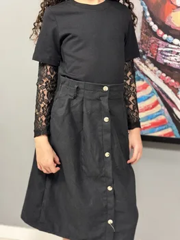 חצאית מקסי כפתורים שחור